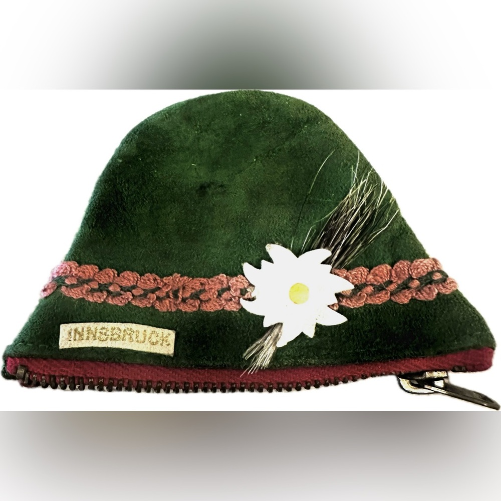 Handmade Austrian Tyrolean Alpine Hat Suede Coin Purse Green Innsbruck Austria